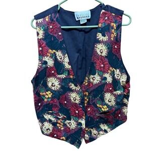 Vintage 90s Carolina Colours Beaded Floral Vest Boho Indie Cottagecore S